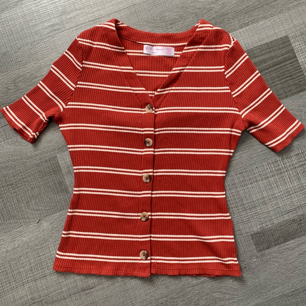 No boundaries Brick red and white striped top